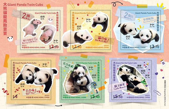 HK2025-07MSS Hong Kong Giant Panda Twin Cubs Sheet Self-Adhesive