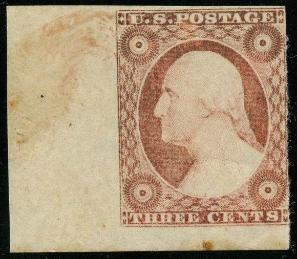 US #11A FINE OG LH MARGIN SINGLE 3¢ 1851